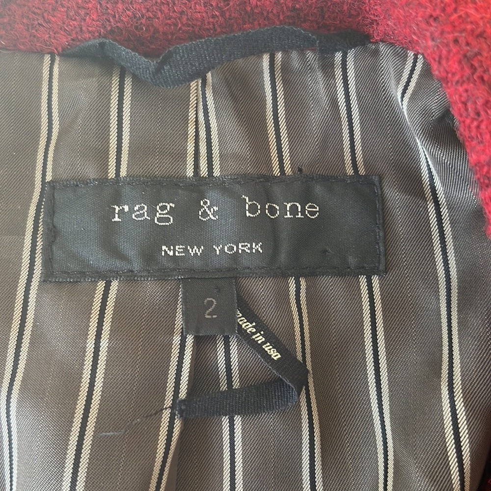 Rag & Bone 100% pure new wool hand woven red tweed blazer jacket size 2 - Picture 10 of 12